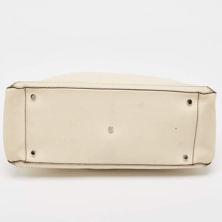 Pre Owned Aigner Light Beige Leather Frame Satchel