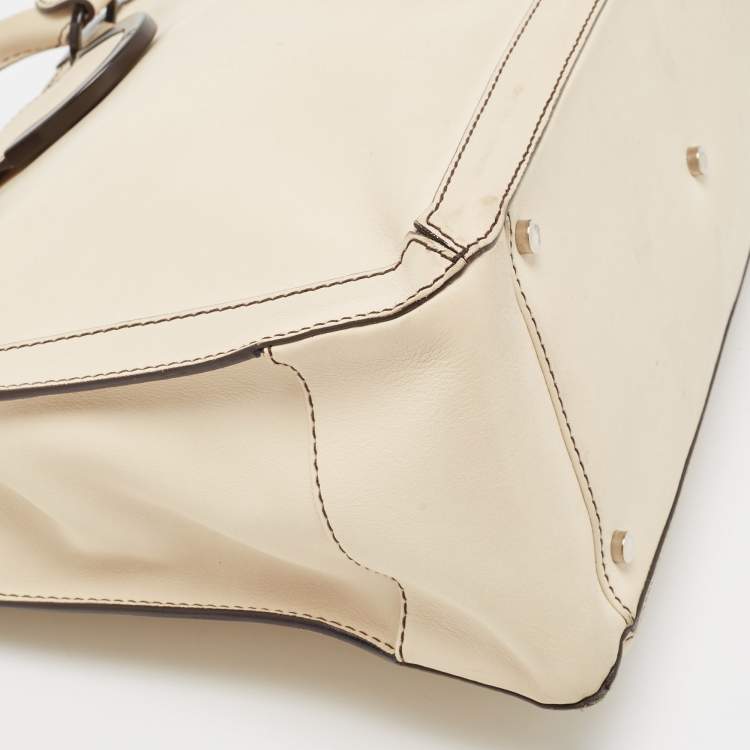 Pre Owned Aigner Light Beige Leather Frame Satchel