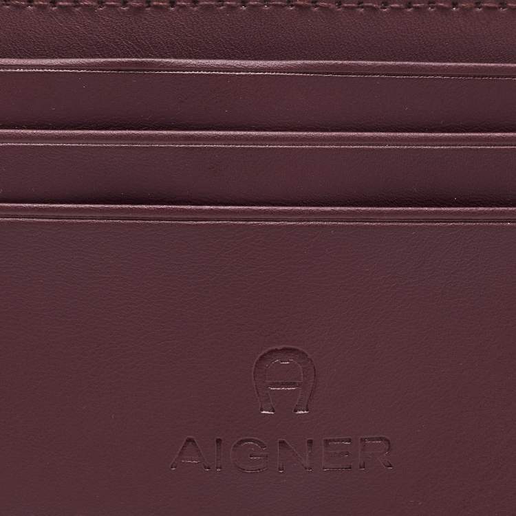 Pre Owned Aigner Burgundy Leather Card Holder