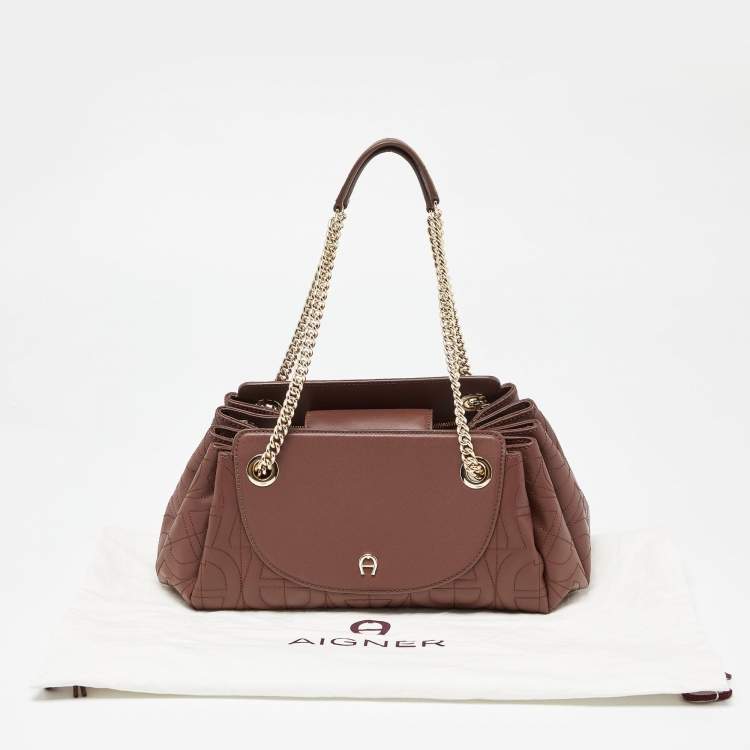 Pre Owned Aigner Brown Quilted Leather Chain Shoulder Bag