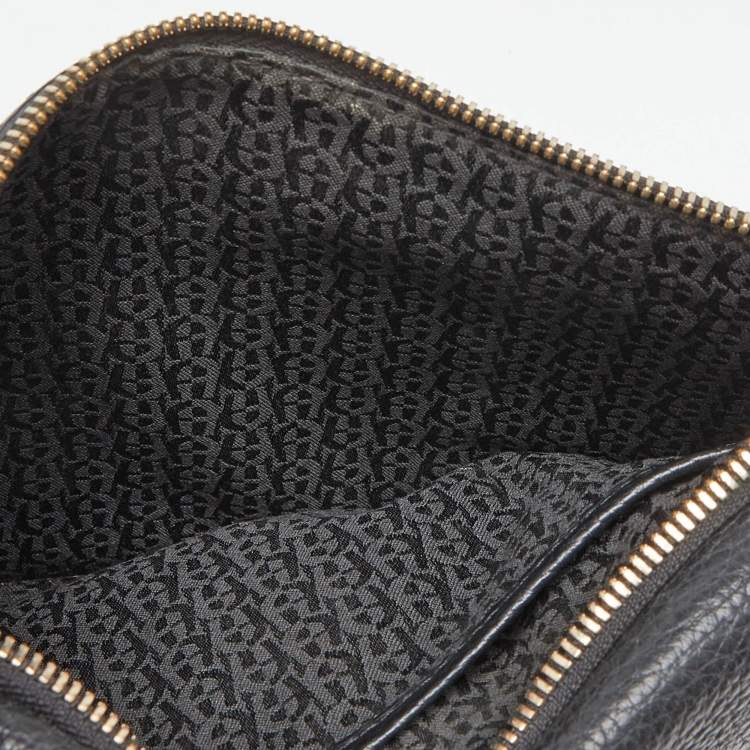 Pre Owned Aigner Black Leather Flap Crossbody Bag