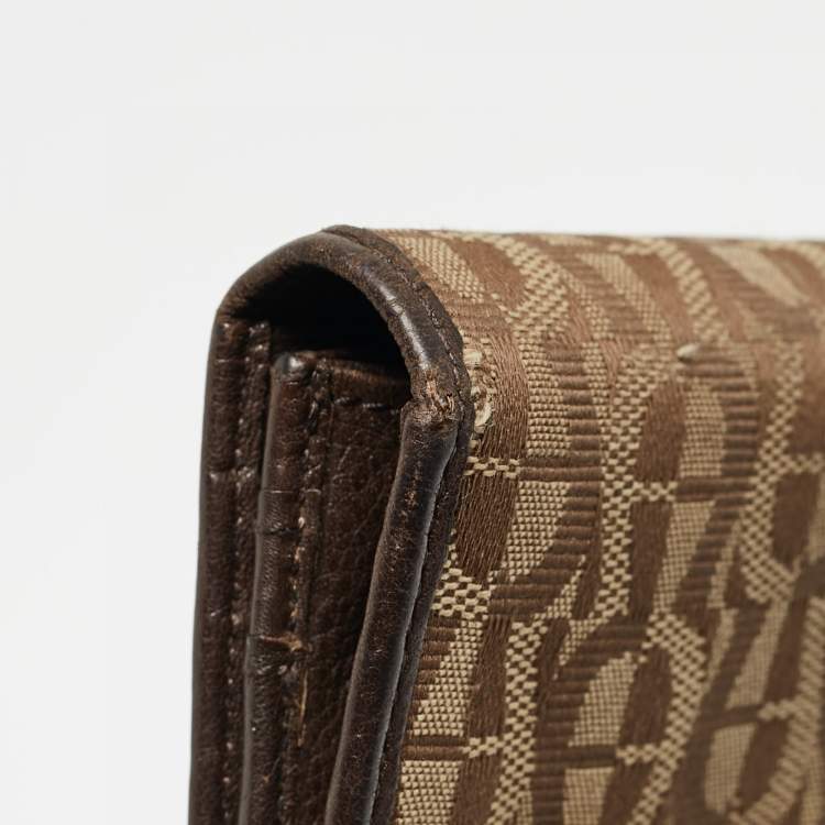 Pre Owned Aigner Beige/Brown Signature Canvas and Leather Flap Continental Wallet