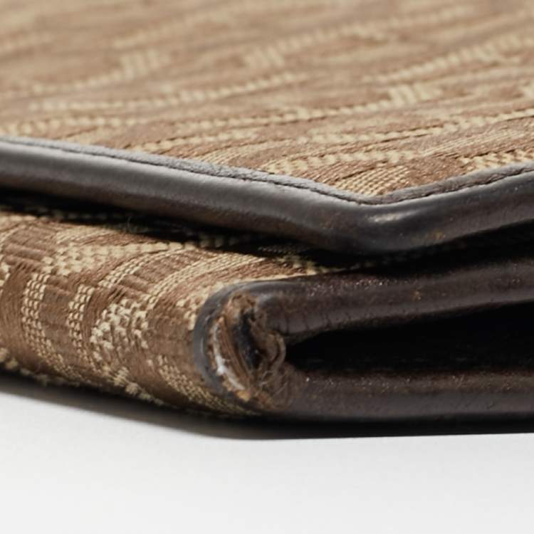 Pre Owned Aigner Beige/Brown Signature Canvas and Leather Flap Continental Wallet