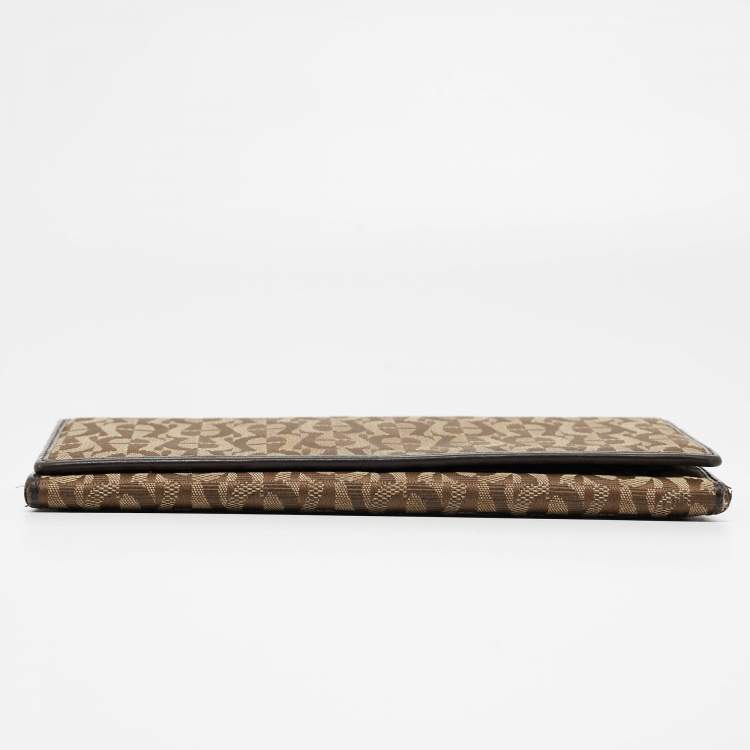 Pre Owned Aigner Beige/Brown Signature Canvas and Leather Flap Continental Wallet