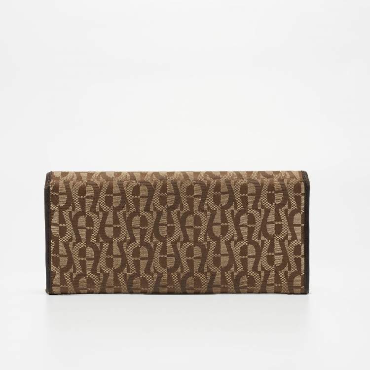 Pre Owned Aigner Beige/Brown Signature Canvas and Leather Flap Continental Wallet