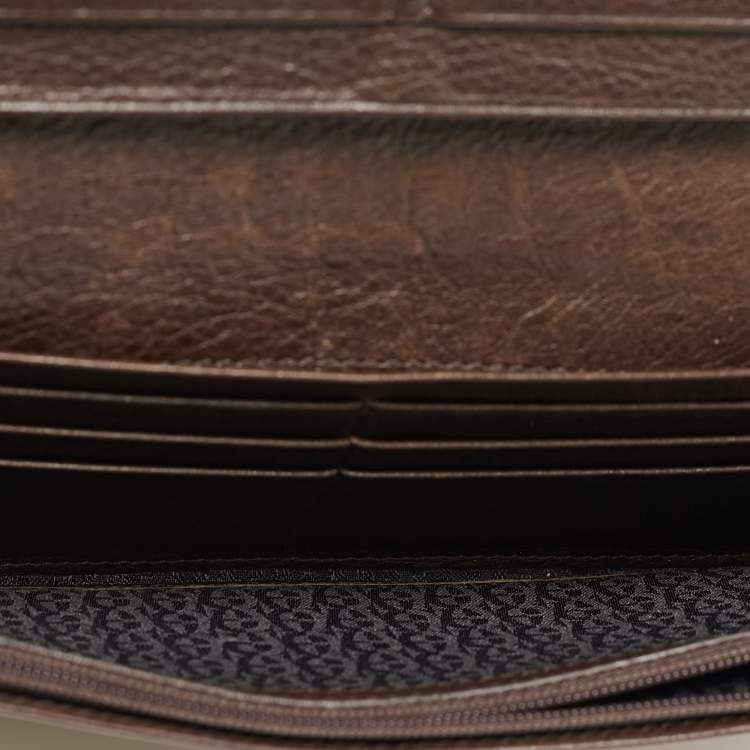 Pre Owned Aigner Beige/Brown Signature Canvas and Leather Flap Continental Wallet
