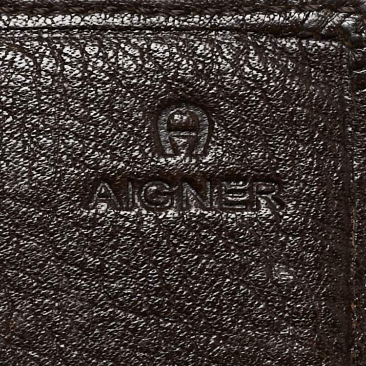 Pre Owned Aigner Beige/Brown Signature Canvas and Leather Flap Continental Wallet