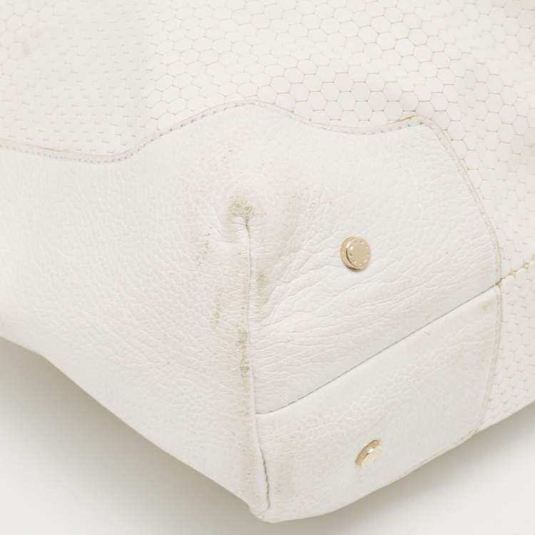 Pre Owned Aigner White Embossed Leather Zip Hobo