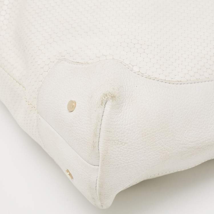 Pre Owned Aigner White Embossed Leather Zip Hobo
