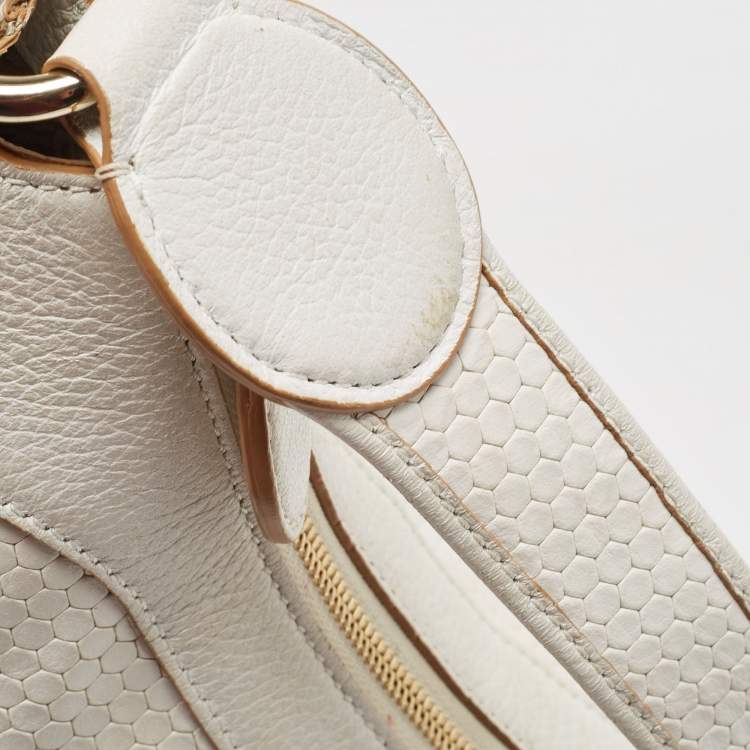 Pre Owned Aigner White Embossed Leather Zip Hobo