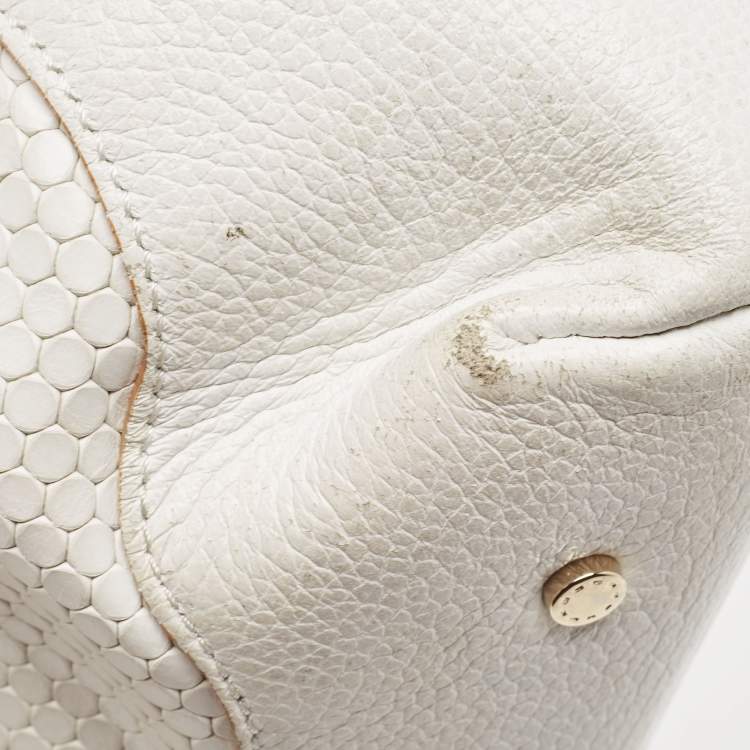 Pre Owned Aigner White Embossed Leather Zip Hobo