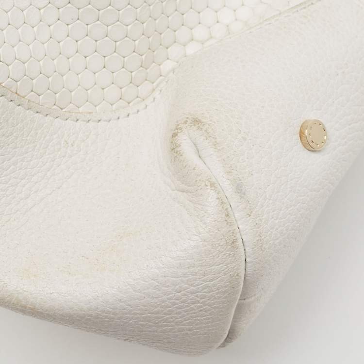 Pre Owned Aigner White Embossed Leather Zip Hobo