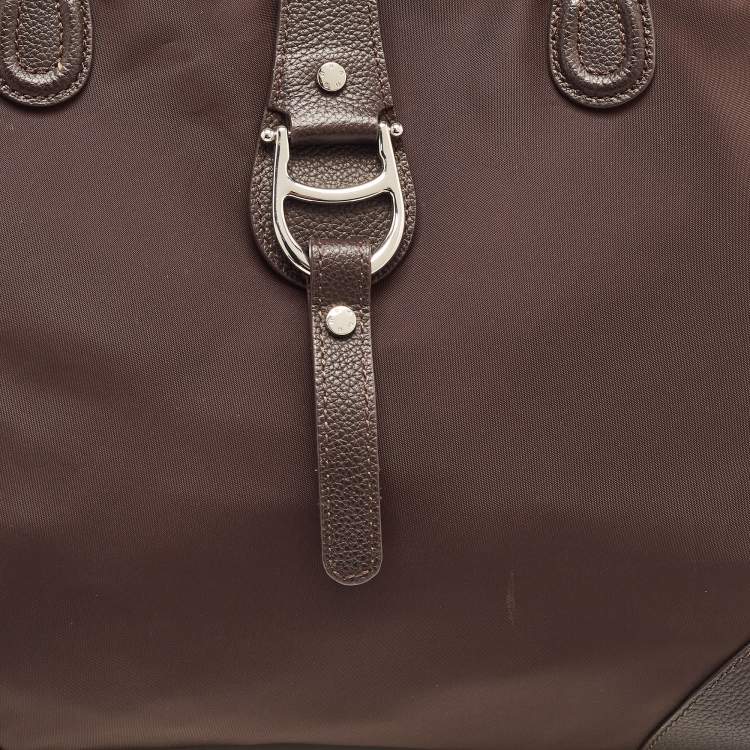 Pre Owned Aigner Dark Brown Nylon and Leather Logo Flap Satchel