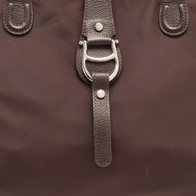 Pre Owned Aigner Dark Brown Nylon and Leather Logo Flap Satchel