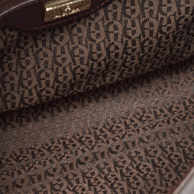 Pre Owned Aigner Burgundy Leather Turnlock Flap Shoulder Bag