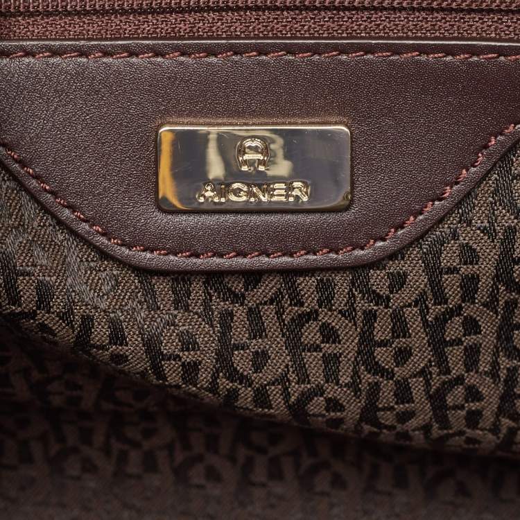 Pre Owned Aigner Burgundy Leather Turnlock Flap Shoulder Bag
