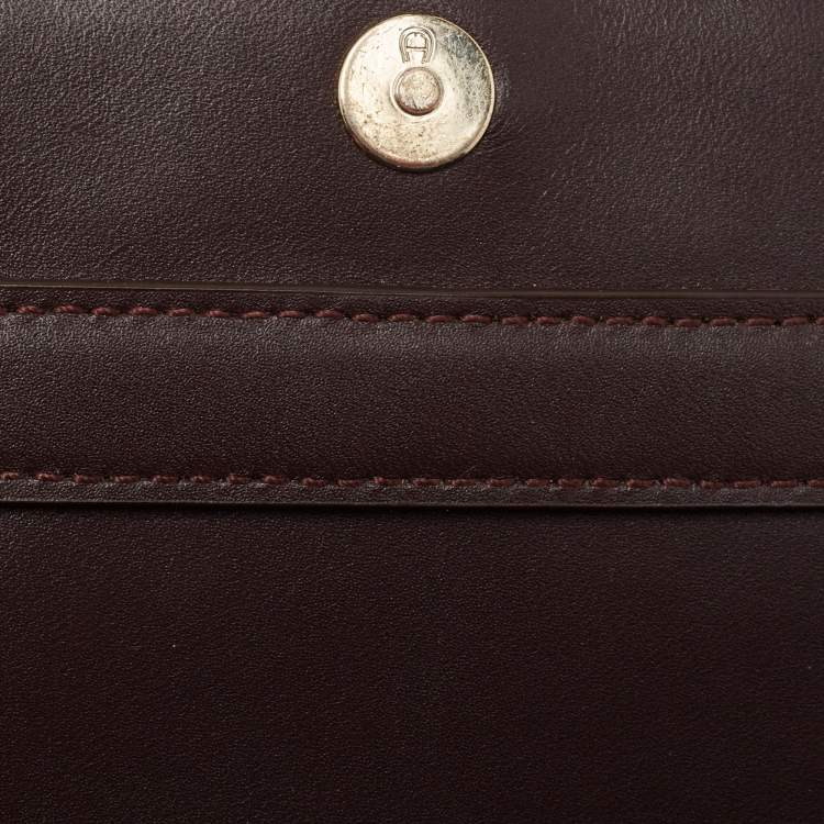 Pre Owned Aigner Burgundy Leather Turnlock Flap Shoulder Bag