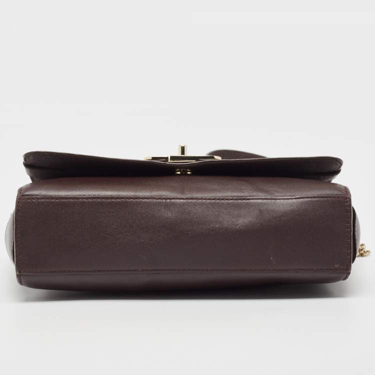 Pre Owned Aigner Burgundy Leather Turnlock Flap Shoulder Bag