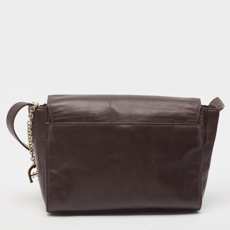 Pre Owned Aigner Burgundy Leather Turnlock Flap Shoulder Bag