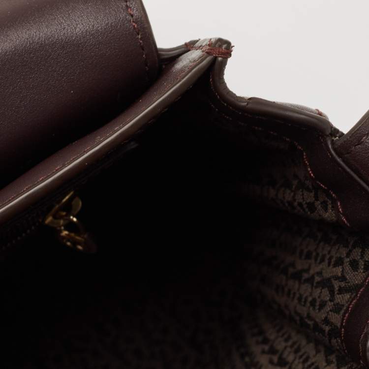Pre Owned Aigner Burgundy Leather Turnlock Flap Shoulder Bag