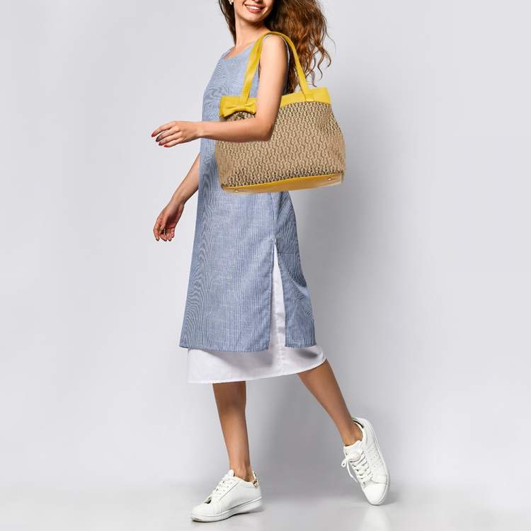 Pre Owned Aigner Beige/Mustard Signature Canvas and Leather Tote