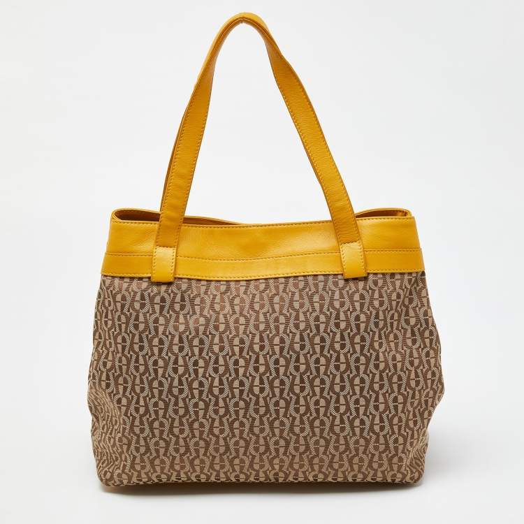 Pre Owned Aigner Beige/Mustard Signature Canvas and Leather Tote
