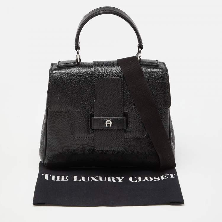 Pre Owned Aigner Black Leather Top Handle Bag