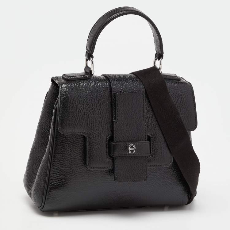 Pre Owned Aigner Black Leather Top Handle Bag