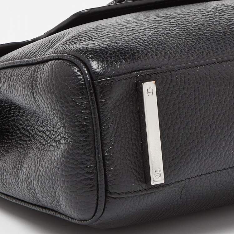 Pre Owned Aigner Black Leather Top Handle Bag