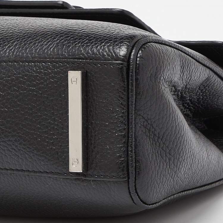 Pre Owned Aigner Black Leather Top Handle Bag