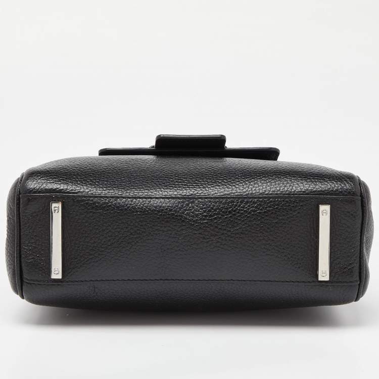 Pre Owned Aigner Black Leather Top Handle Bag