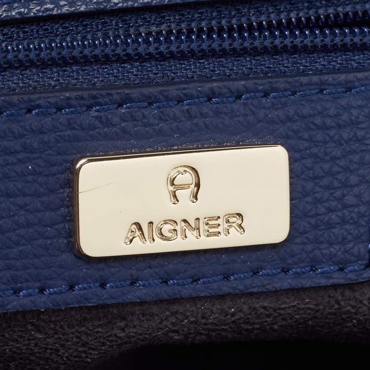Pre Owned Aigner Navy Blue Leather Flap Chain Shoulder Bag