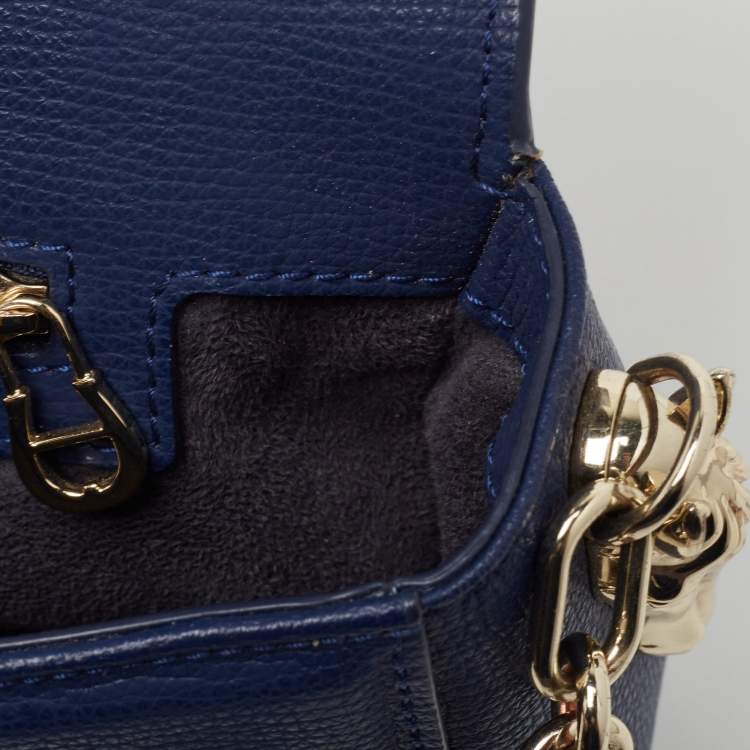 Pre Owned Aigner Navy Blue Leather Flap Chain Shoulder Bag