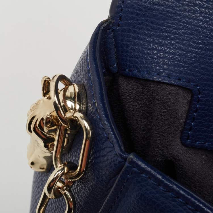 Pre Owned Aigner Navy Blue Leather Flap Chain Shoulder Bag