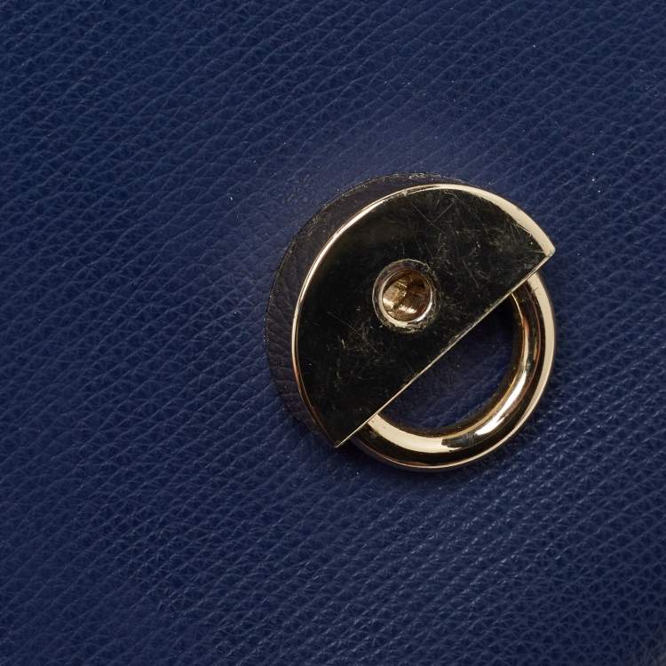 Pre Owned Aigner Navy Blue Leather Flap Chain Shoulder Bag