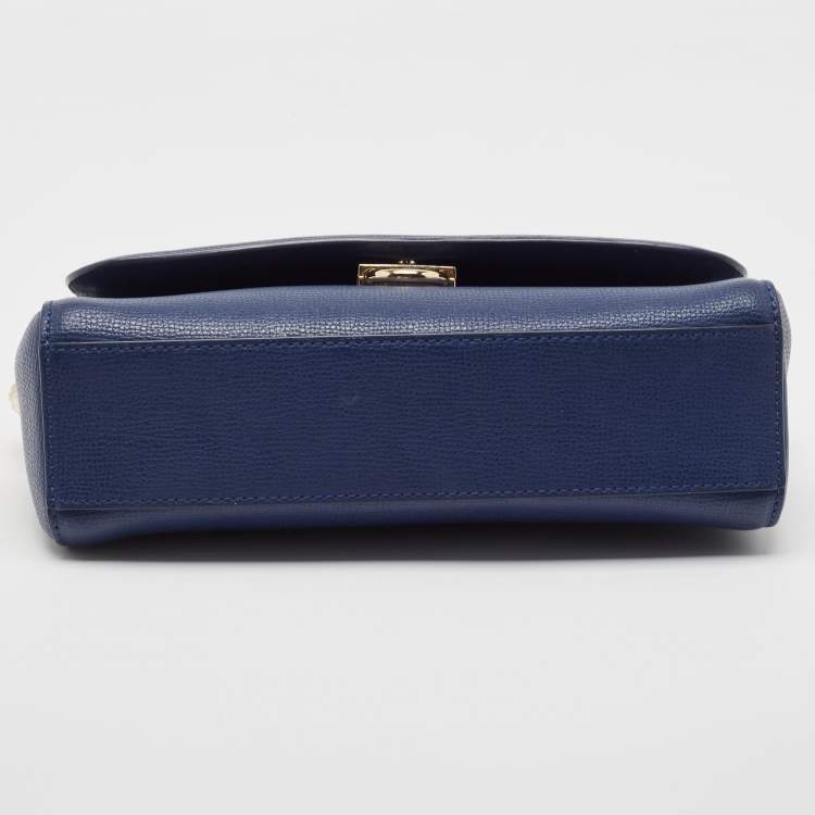 Pre Owned Aigner Navy Blue Leather Flap Chain Shoulder Bag