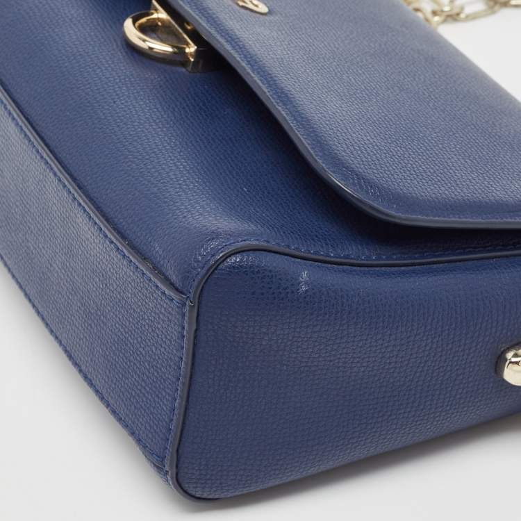 Pre Owned Aigner Navy Blue Leather Flap Chain Shoulder Bag