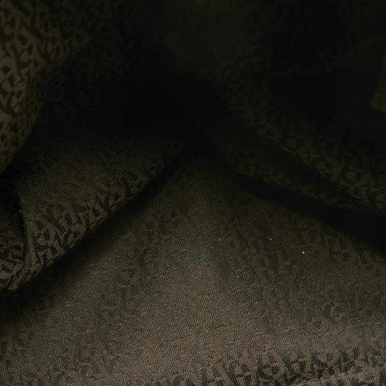 Pre Owned Aigner Dark Brown/Beige Signature Canvas and Croc Embossed Leather Buckle Logo Satchel