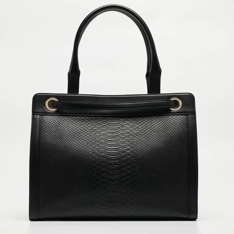 Pre Owned Aigner Black Python Embossed Leather and Leather Cavallina Tote