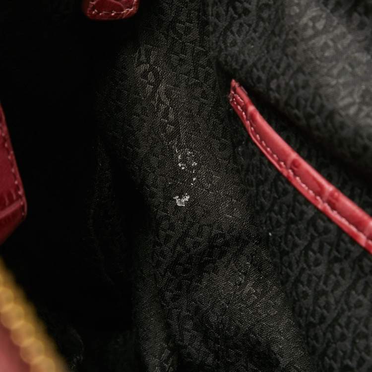 Pre Owned Aigner Brown/Pinnk Signature Canvas and Croc Embossed Leather Buckle Logo Satchel