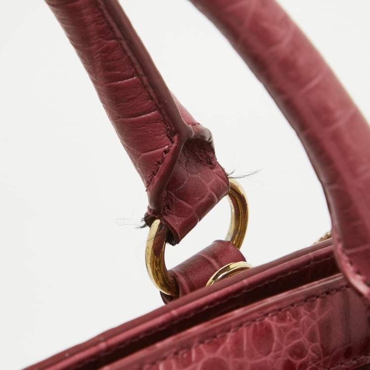 Pre Owned Aigner Brown/Pinnk Signature Canvas and Croc Embossed Leather Buckle Logo Satchel
