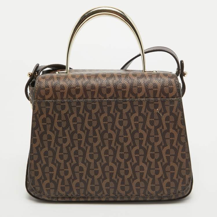 Pre Owned Aigner Brown Signature Coated Canvas Genoveva Top Handle Bag