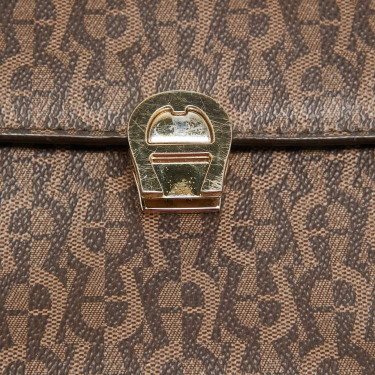 Pre Owned Aigner Brown Signature Coated Canvas Genoveva Top Handle Bag