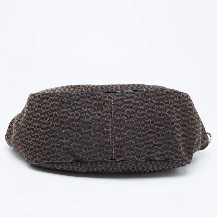 Pre Owned Aigner Black/Brown Signature Canvas Logo Hobo