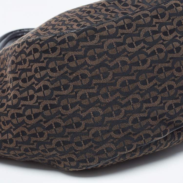 Pre Owned Aigner Black/Brown Signature Canvas Logo Hobo