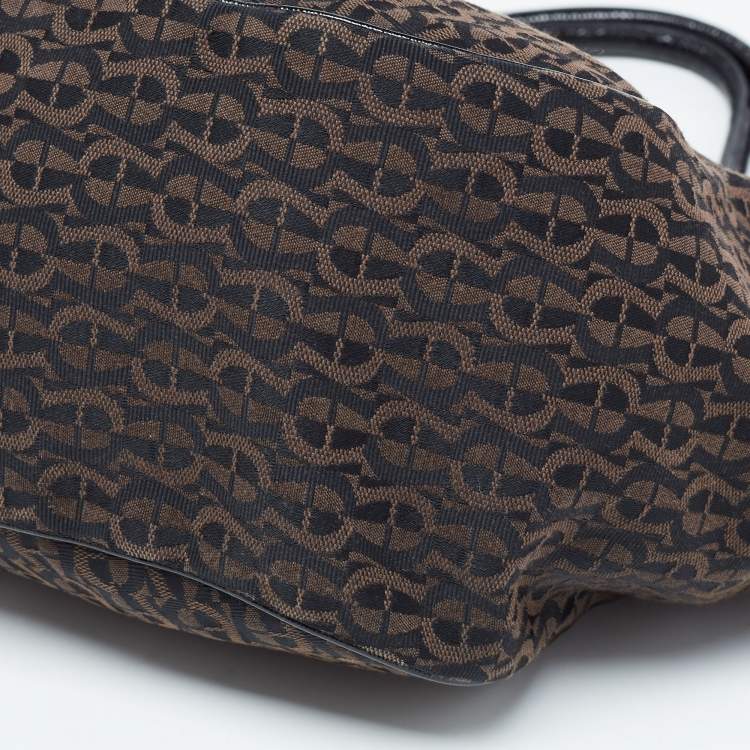 Pre Owned Aigner Black/Brown Signature Canvas Logo Hobo