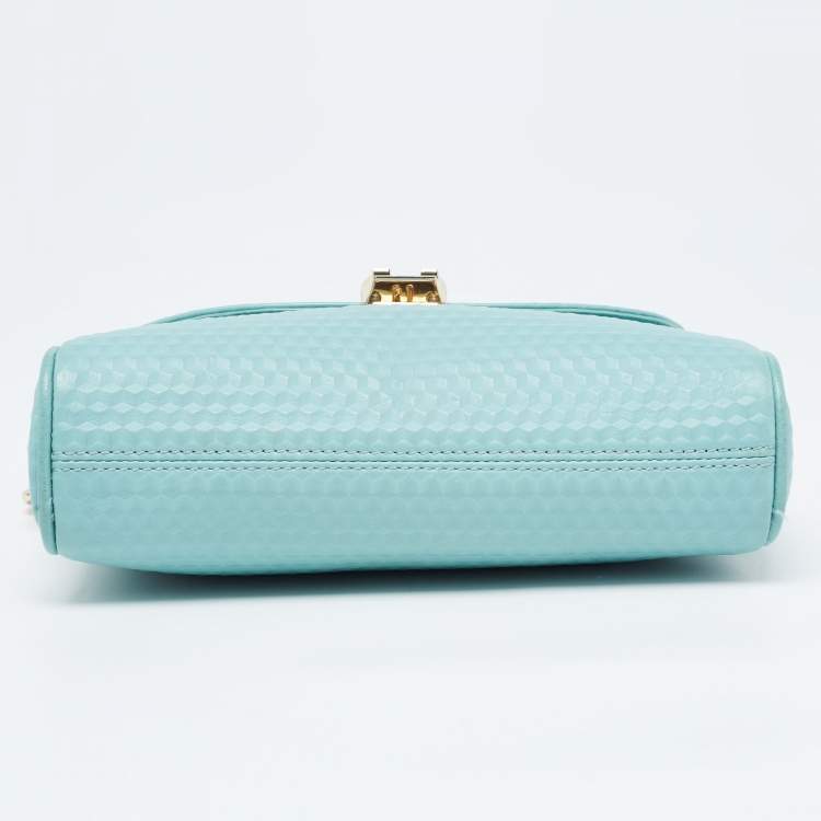 Pre Owned Aigner Light Turquoise Embossed Leather Genoveva Shoulder Bag
