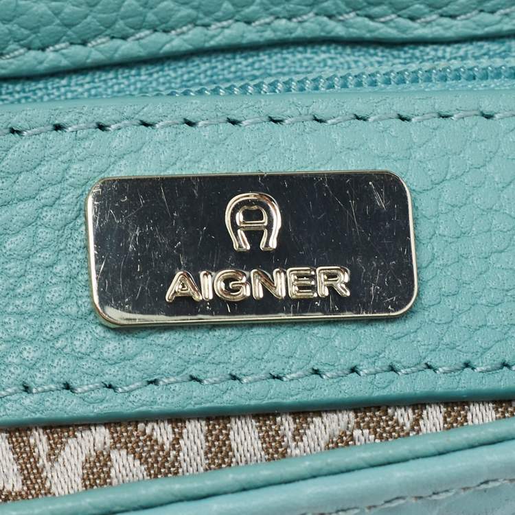 Pre Owned Aigner Light Turquoise Embossed Leather Genoveva Shoulder Bag