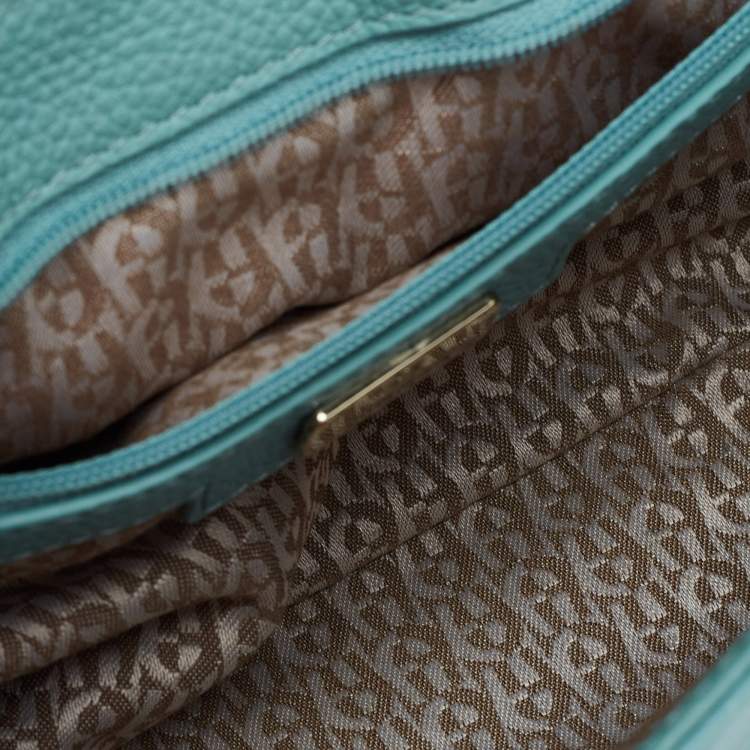 Pre Owned Aigner Light Turquoise Embossed Leather Genoveva Shoulder Bag