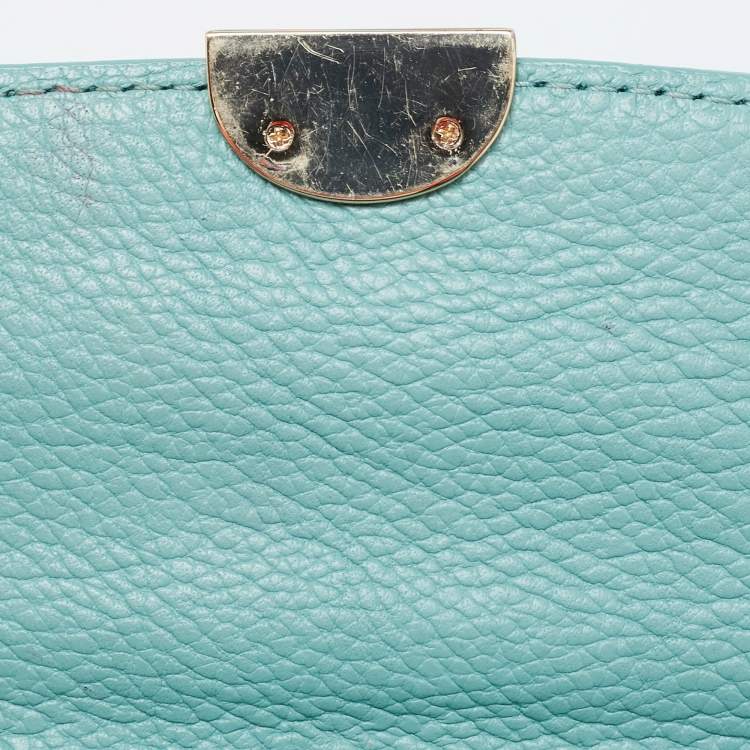 Pre Owned Aigner Light Turquoise Embossed Leather Genoveva Shoulder Bag